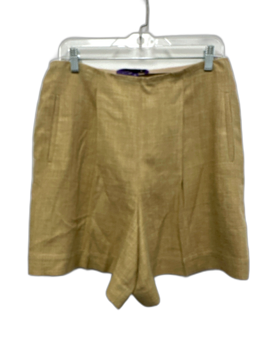 Ralph Lauren Purple Size 12 Beige Silk & Linen Side Zip Pleated Pockets Shorts Beige / 12