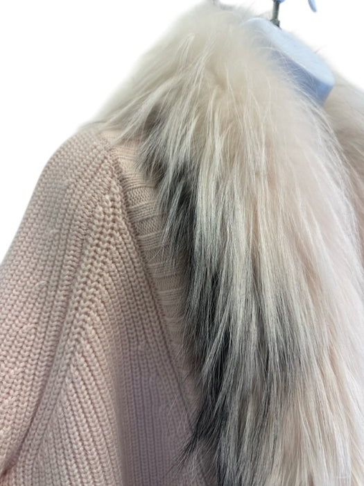 Yves Salomon Size M Pink Cashmere & Silk Fox Fur Long Sleeve Knit Collar Sweater Pink / M