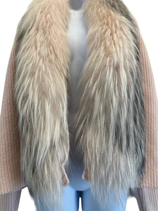 Yves Salomon Size M Pink Cashmere & Silk Fox Fur Long Sleeve Knit Collar Sweater Pink / M