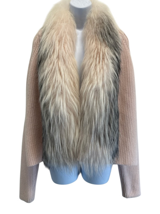 Yves Salomon Size M Pink Cashmere & Silk Fox Fur Long Sleeve Knit Collar Sweater Pink / M