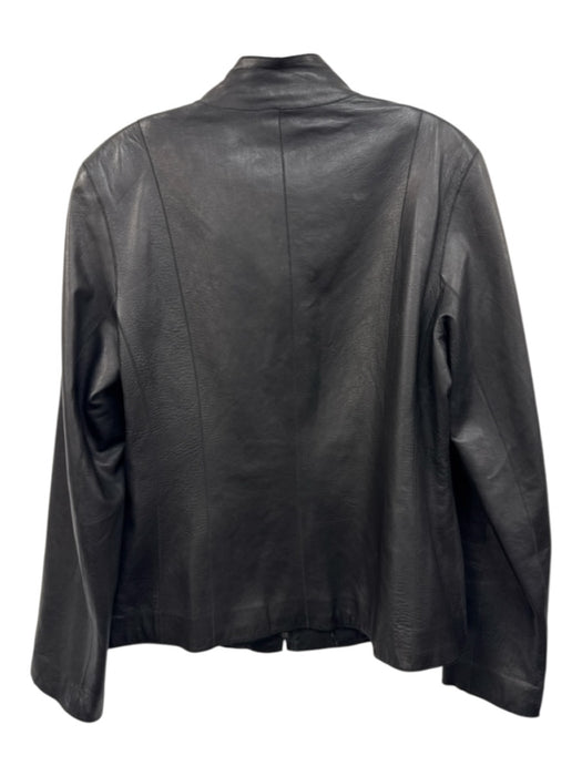 Cole Haan Size 12 Black Lambskin Leather Zip Front Paneled Shawl Collar Jacket Black / 12