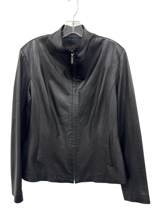 Cole Haan Size 12 Black Lambskin Leather Zip Front Paneled Shawl Collar Jacket Black / 12