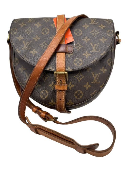 Louis Vuitton Brown & Beige Coated Canvas Leather trim Monogram Flap Bag Brown & Beige
