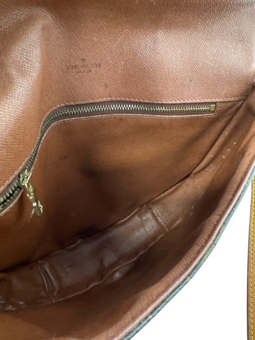 Louis Vuitton Brown & Beige Coated Canvas Leather trim Monogram Flap Bag Brown & Beige