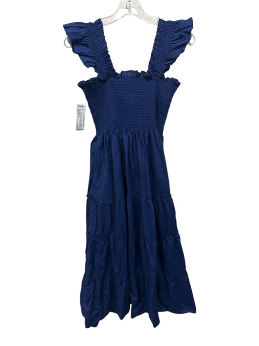 Hill House Size S Navy Blue Cotton Ruffle Cap Sleeve Smocked Bodice Tiered Dress Navy Blue / S