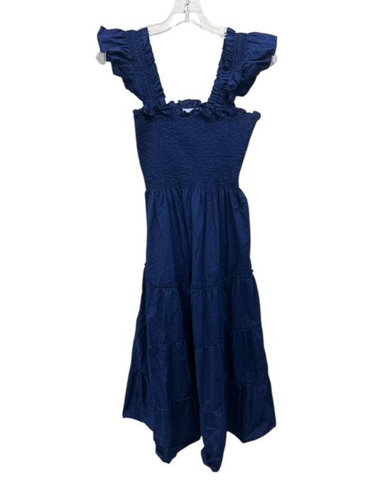 Hill House Size S Navy Blue Cotton Ruffle Cap Sleeve Smocked Bodice Tiered Dress Navy Blue / S