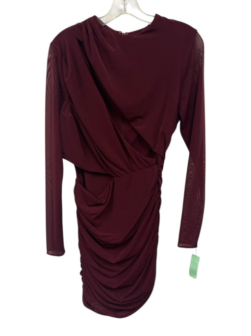 House of CB Size L Burgundy Red Polyamide Blend Mesh Overlay Cutouts Dress Burgundy Red / L