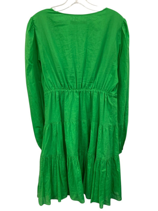 Trina Turk Size L Green Cotton Gathered V Neck Mini Dress Green / L
