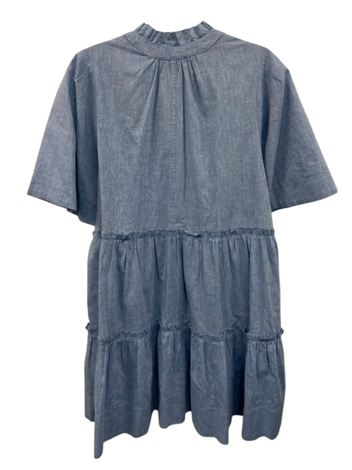Tuckernuck Size L Blue Cotton & Linen Ruffle Gathered swing Mini Dress Blue / L