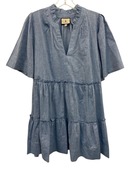 Tuckernuck Size L Blue Cotton & Linen Ruffle Gathered swing Mini Dress Blue / L