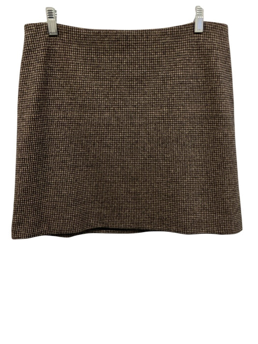 Theory Size 10 Beige & Navy Blue Polyester Blend Knit Houndstooth Side Zip Skirt Beige & Navy Blue / 10