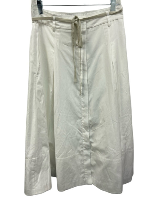 Vince Size L White Cotton Button Down A Line Tie Midi Skirt White / L