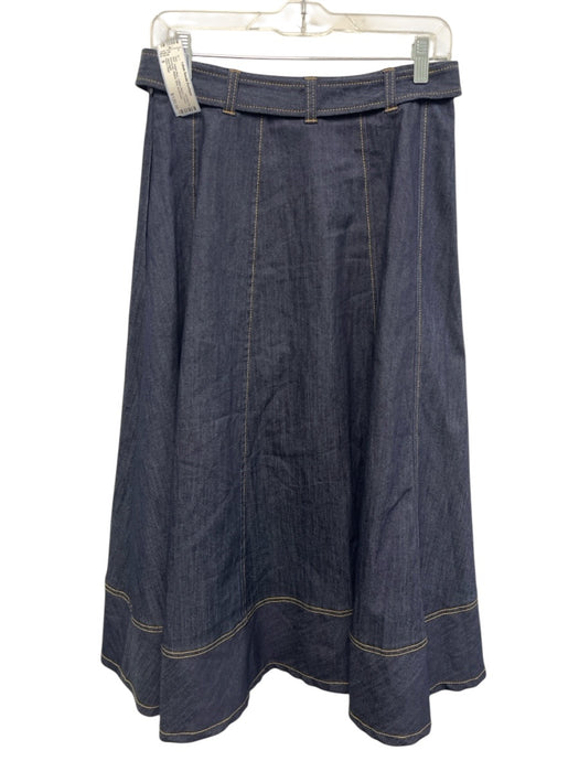 Cinq a Sept Size 8 Indigo Blue Cotton Blend Denim Asymmetic Belted Midi Skirt Indigo Blue / 8