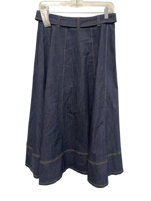 Cinq a Sept Size 8 Indigo Blue Cotton Blend Denim Asymmetic Belted Midi Skirt Indigo Blue / 8