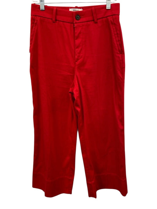 Spanx Size L Red Cotton Blend High Rise Zip & Button Wide Leg Pants Red / L