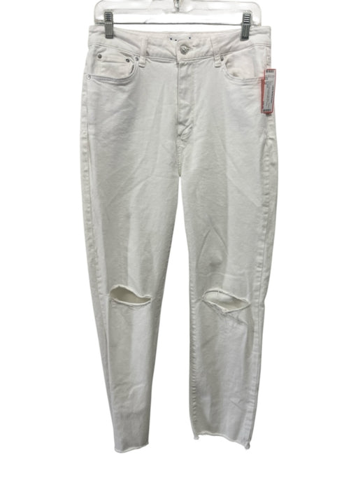 Paige Size 30 White Cotton Denim High Rise Distressed Straight Wide Cut Jeans White / 30