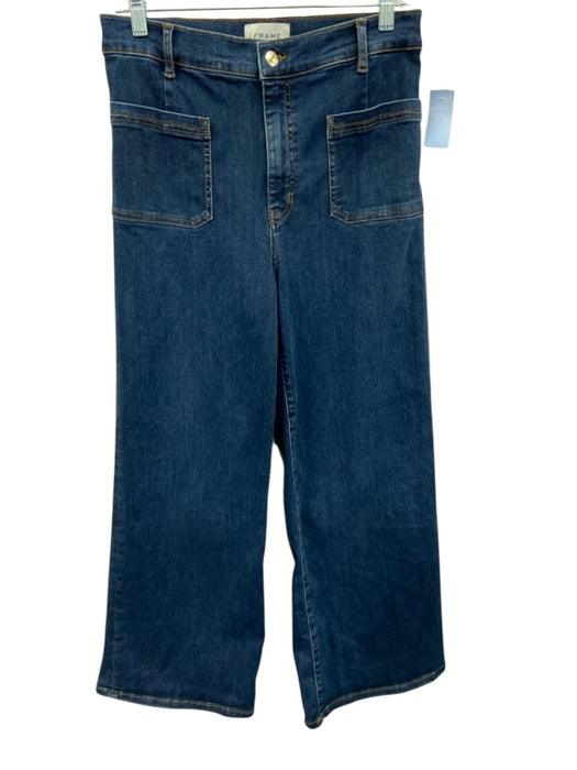Frame Size 30 Medium dark wash Cotton Blend High Rise Patch Pocket Jeans Medium dark wash / 30