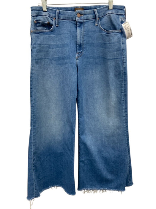 Mother Size 32 Medium Wash Cotton Blend Raw Hem Faded Mid Rise Wide Leg Jeans Medium Wash / 32