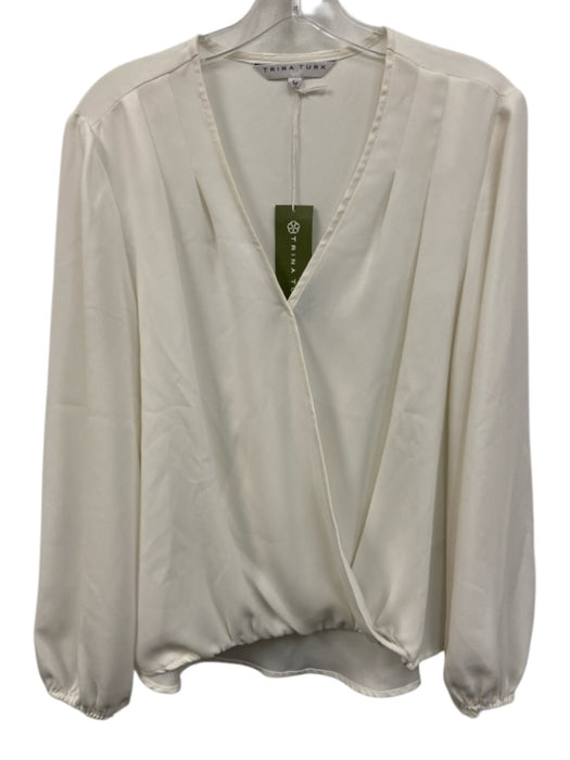 Trina Turk Size L Ivory White Polyester Blend Surplice Blouson Top Ivory White / L