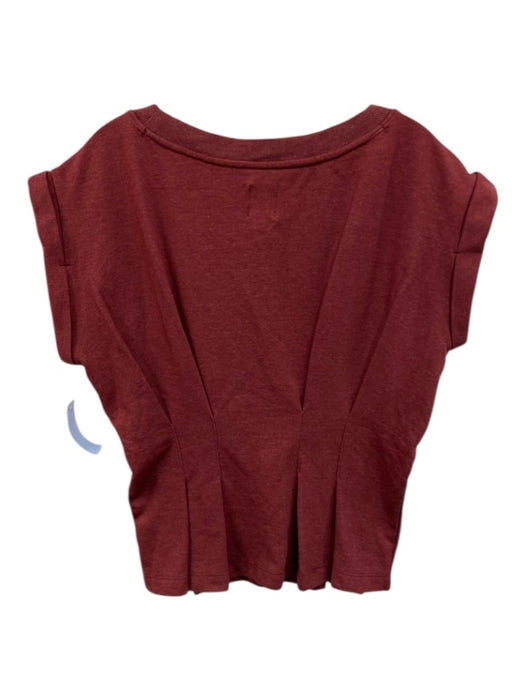 Maeve Size L Burgundy Red Cotton Blend Ribbed Neck pintuck waist Pleat Top Burgundy Red / L