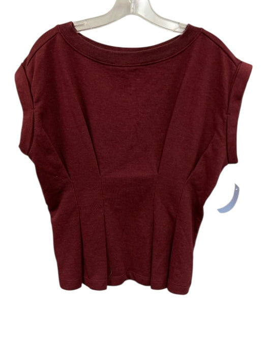 Maeve Size L Burgundy Red Cotton Blend Ribbed Neck pintuck waist Pleat Top Burgundy Red / L