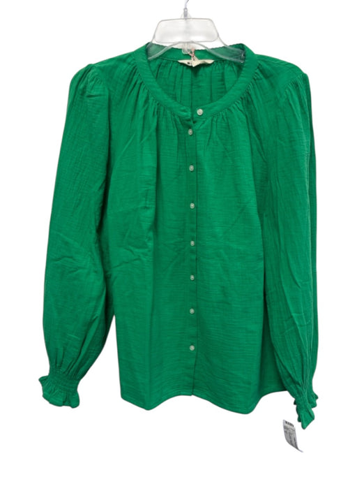 Boden Size 12 Green Cotton Button Down Gathered Neck Balloon Sleeve Top Green / 12