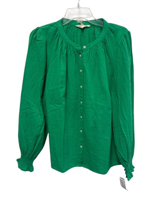 Boden Size 12 Green Cotton Button Down Gathered Neck Balloon Sleeve Top Green / 12