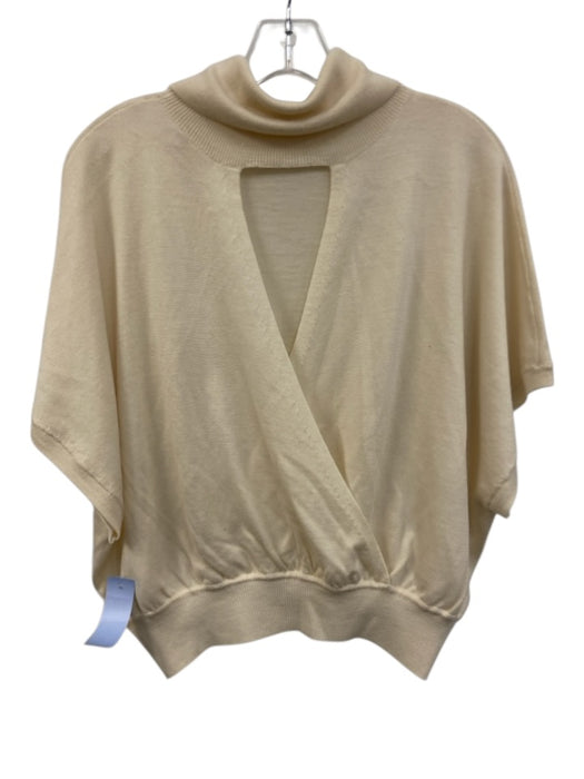 Ramy Brook Size L Cream Wool Ribbed Trim Turtleneck Sleeveless Open Back Sweater Cream / L
