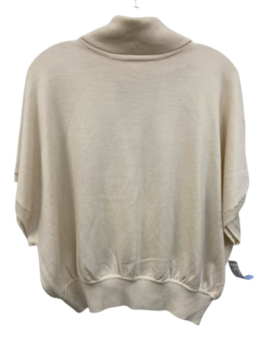 Ramy Brook Size L Cream Wool Ribbed Trim Turtleneck Sleeveless Open Back Sweater Cream / L