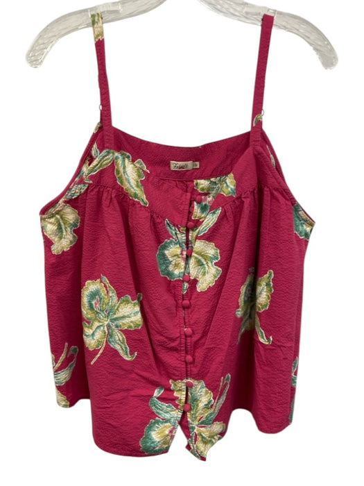Faherty Size L fuchsia pink, white, green Cotton Blend Seersucker Floral Top fuchsia pink, white, green / L