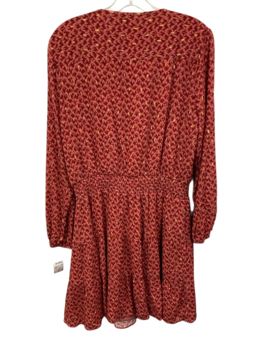 Paige Size L Red, Pink, Gold Rayon Blend Metallic Thread Shirred Waist Dress Red, Pink, Gold / L