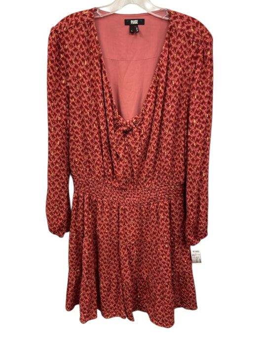 Paige Size L Red, Pink, Gold Rayon Blend Metallic Thread Shirred Waist Dress Red, Pink, Gold / L