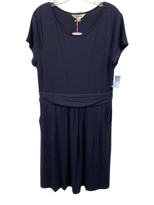 Boden Size 12 Navy Blue Viscose Blend Gathered Waist Cap Sleeve Dress Navy Blue / 12