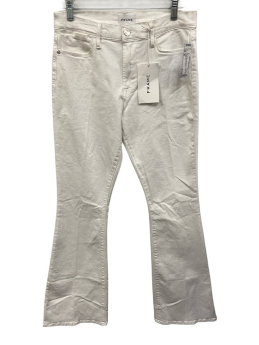 Frame Size 30 White Cotton Blend High Rise Zip & Button Flare Jeans White / 30