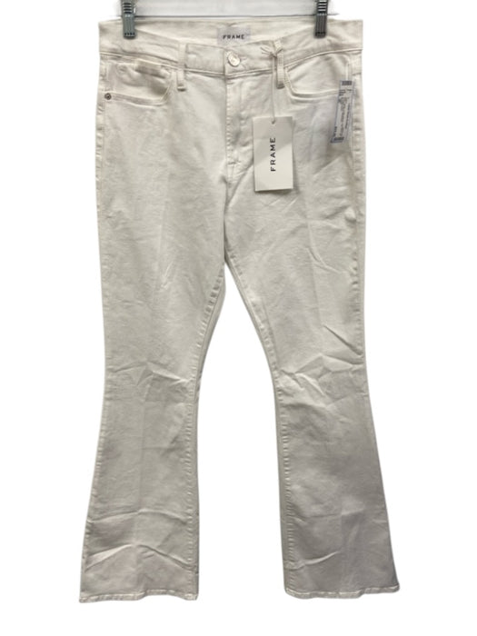 Frame Size 30 White Cotton Blend High Rise Zip & Button Flare Jeans White / 30