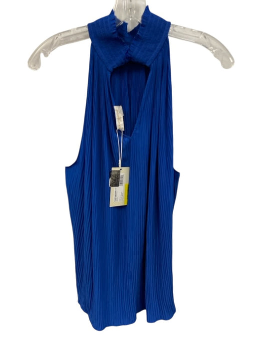 Ramy Brook Size L Blue Polyester Shirred Micro Pleat high neck Sleeveless Top Blue / L
