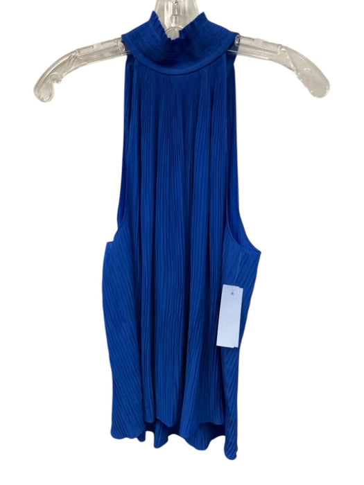 Ramy Brook Size L Blue Polyester Shirred Micro Pleat high neck Sleeveless Top Blue / L