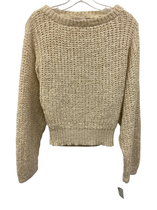 Ramy Brook Size L Cream & Gold Acrylic Blend Chunky Knit Sweater Cream & Gold / L
