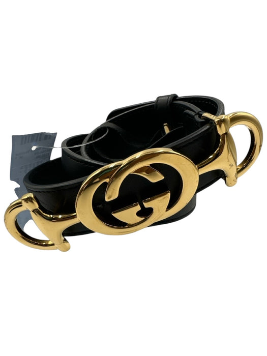 Gucci Black Leather Gold Tone Hardware GG Horsebit Peg Buckle Belts Black / 38