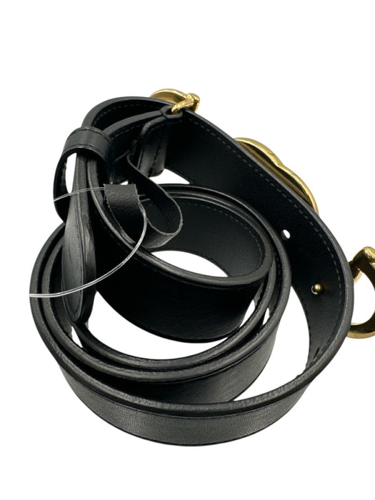 Gucci Black Leather Gold Tone Hardware GG Horsebit Peg Buckle Belts Black / 38