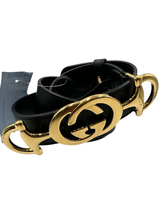 Gucci Black Leather Gold Tone Hardware GG Horsebit Peg Buckle Belts Black / 38