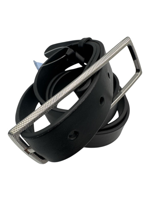 Rag & Bone Black Leather silver tone hardware Bezel Rectangular Buckle Belts Black / L