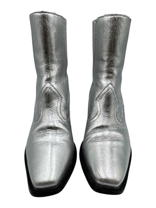 Tory Burch Shoe Size 6M Silver Leather Stretch Panel Pointed Toe Western Booties Silver / 6M