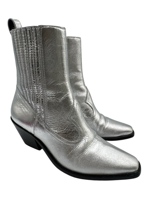Tory Burch Shoe Size 6M Silver Leather Stretch Panel Pointed Toe Western Booties Silver / 6M