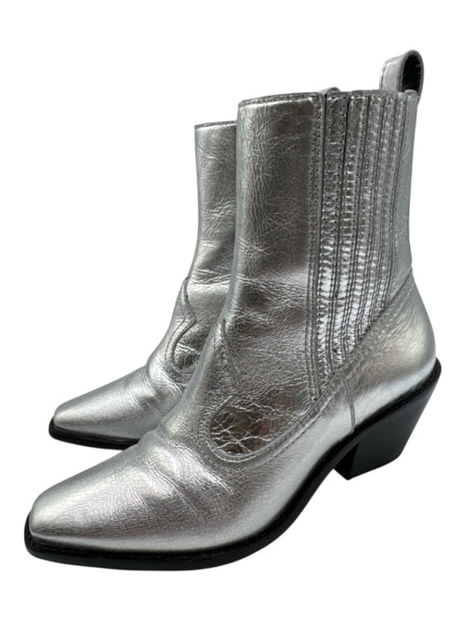 Tory Burch Shoe Size 6M Silver Leather Stretch Panel Pointed Toe Western Booties Silver / 6M