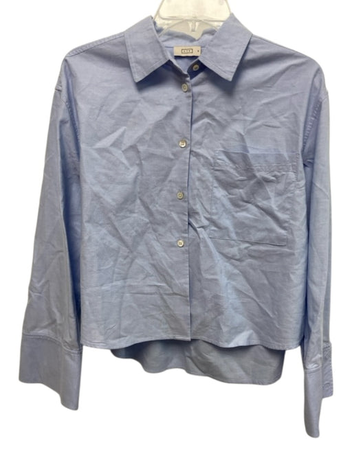 AYR Size M Light Blue Cotton Long Sleeve Button Up Cropped Shirt Top Light Blue / M