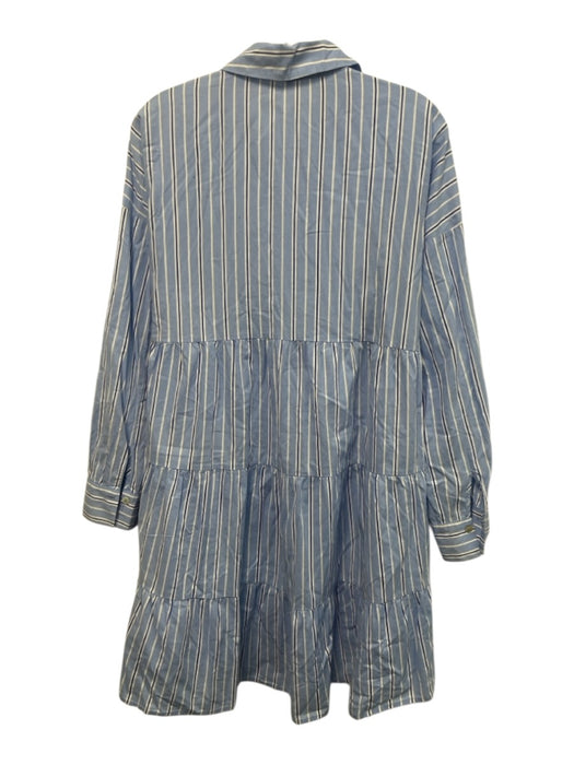 Pomander Place Size S Blue & White Cotton Striped Long Sleeve Button Front Dress Blue & White / S