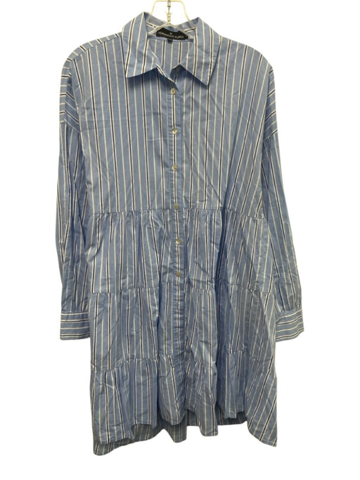 Pomander Place Size S Blue & White Cotton Striped Long Sleeve Button Front Dress Blue & White / S