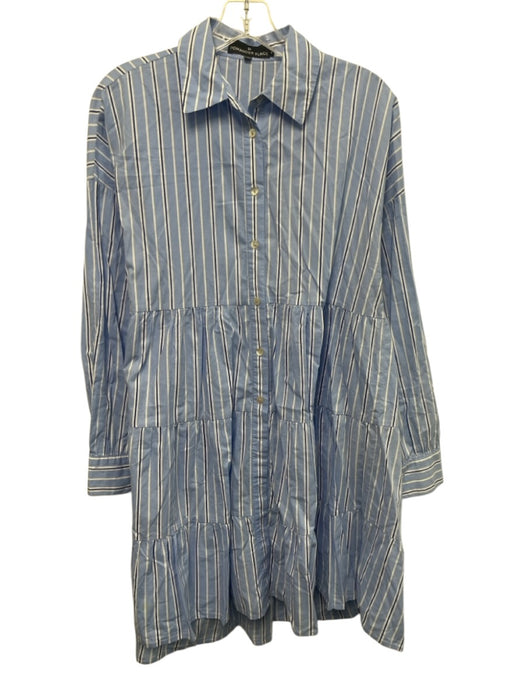 Pomander Place Size S Blue & White Cotton Striped Long Sleeve Button Front Dress Blue & White / S
