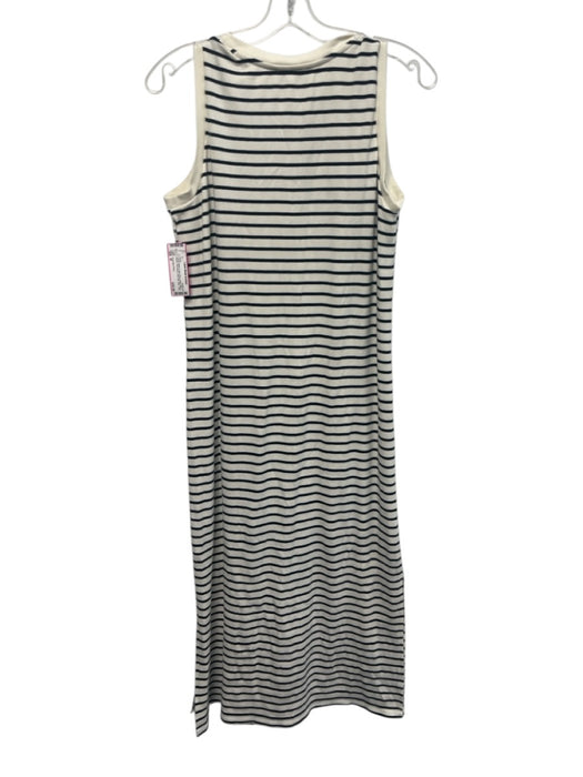 Pomander Place Size M Cream White & Navy Blue Cotton Blend Striped Midi Dress Cream White & Navy Blue / M